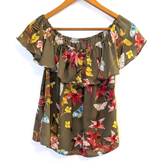 Maeve | Anthropologie Vallita Off-The-Shoulder Blouse Green Motif | Size XS - Picture 7 of 10